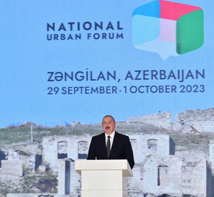 В Зангилане состоялась церемония открытия 2-го Азербайджанского национального градостроительного форума На церемонии открытия выступил Президент Ильхам Алиев