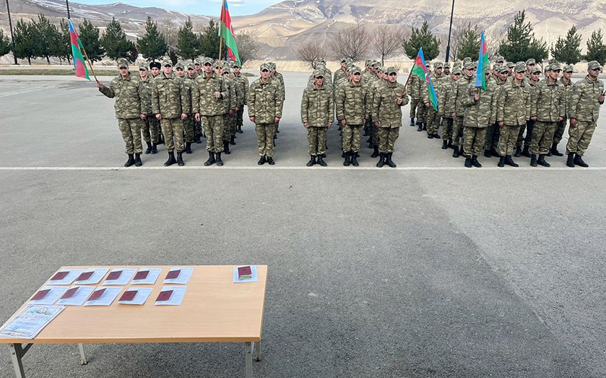 Azerbaijani army holding ceremony of discharging servicemen who completed their active military service