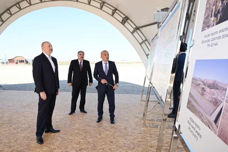 Президент Ильхам Алиев дал старт реконструкции Ширванского оросительного канала в Гаджигабульском районе  Глава государства выступил на мероприятии