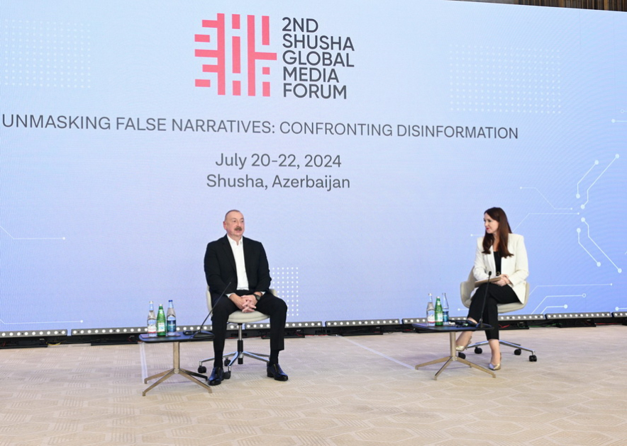 Second Global Media Forum gets underway in Shusha  President Ilham Aliyev is addressing the Forum